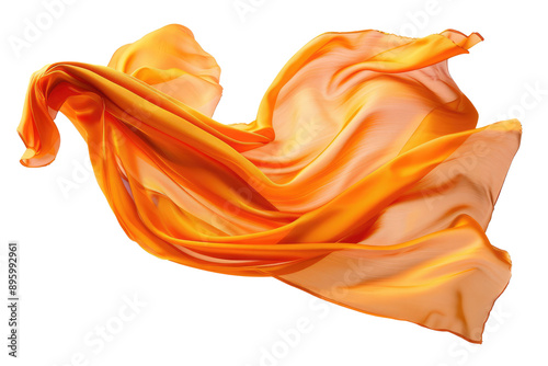 orange flowing silk fabric isolated on transparent background