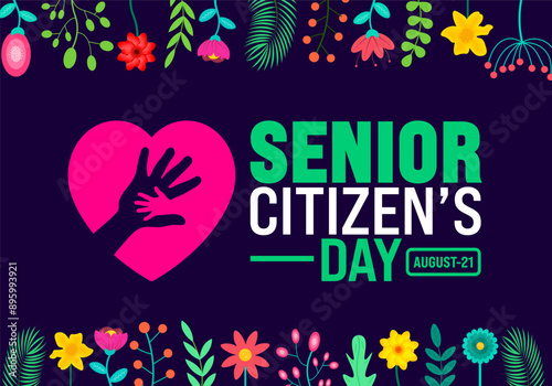 Senior Citizen’s Day is observed every year in 21 August. Senior Citizen’s Day background template with flower design. Holiday concept. Template for background, banner, card, poster, placard.