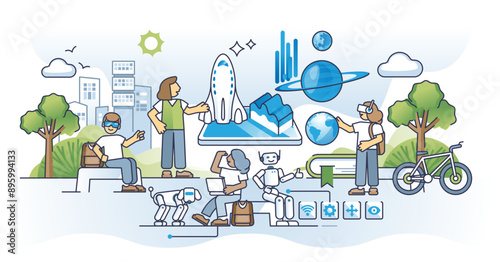 Future of education and tech as innovative school technology outline concept, transparent background. Artificial intelligence study support.