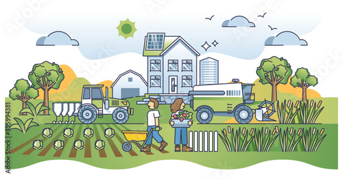 Sustainable agriculture and ecological local food harvest outline concept, transparent background. Environmental and nature friendly agribusiness growing vegetables without pesticides illustration.