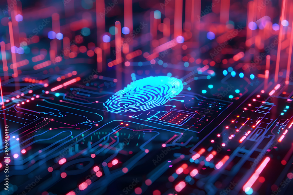 Neon Fingerprint on Circuit Board Neon Fingerprint on Circuit Board