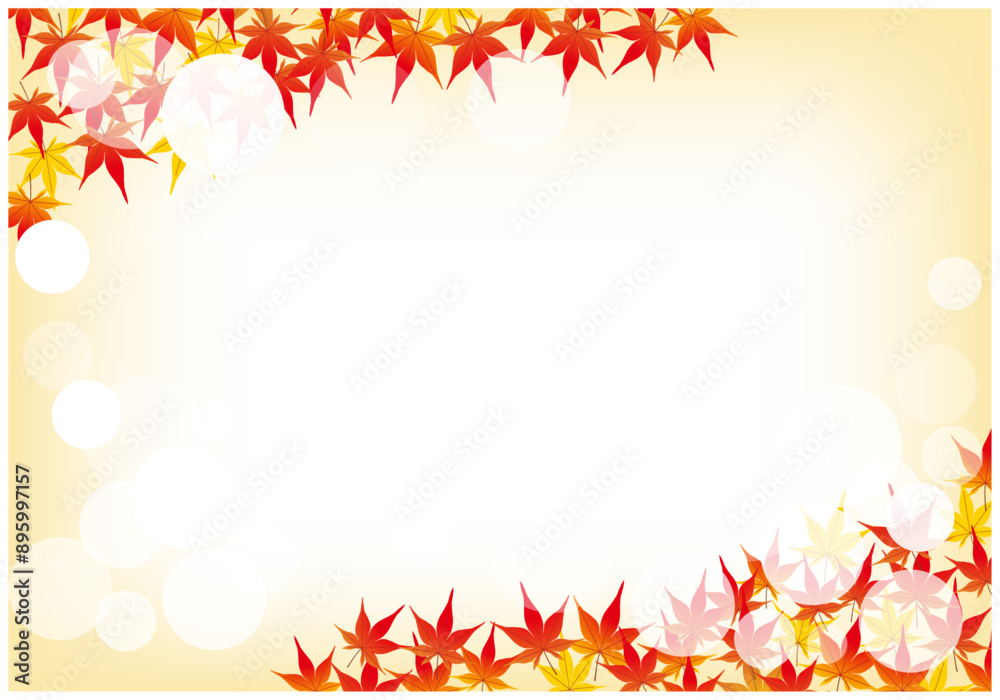 Obraz premium 紅葉が美しいもみじフレーム背景1グラデ