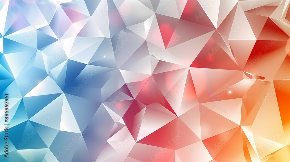 Fototapeta premium Abstract geometric pattern with colorful polygonal shapes in shades of blue, red, and orange.