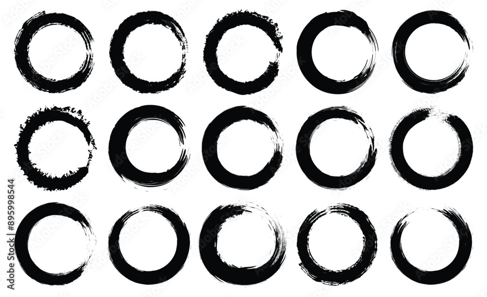 Grunge round shapes. Set different circle brush strokes, hand drawn paint brush circle logo frame – for stock
