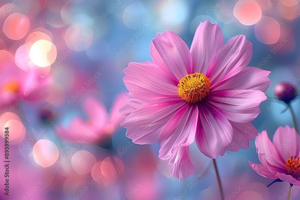 Dreamy Pink Cosmos Flower with Bokeh Background - Ideal for Nature-Themed Designs Dreamy Pink Cosmos Flower with Bokeh Background - Ideal for Nature-Themed Designs