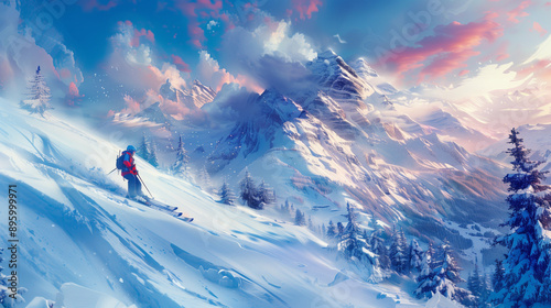 Young man snowboarder running down the slope in Alpine mountains. Winter sport and recreation, leisure outdoor activities. Snowboard Jump. Real snowboarder falls at offpiste ski slope. ski safety