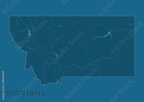 Montana, United States artistic blueprint map poster