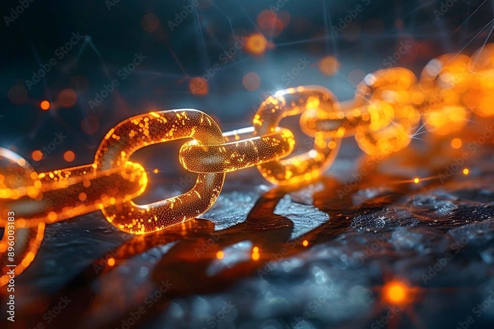 Blockchain Technology Concept Featuring a Luminous Chain-Link Network for Digital Security and Cryptocurrency