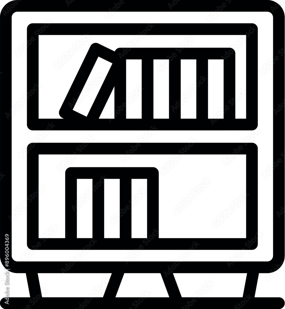 Simple line icon of a modern bookshelf with books, symbolizing organization and storage of literature Simple line icon of a modern bookshelf with books, symbolizing organization and storage of literature