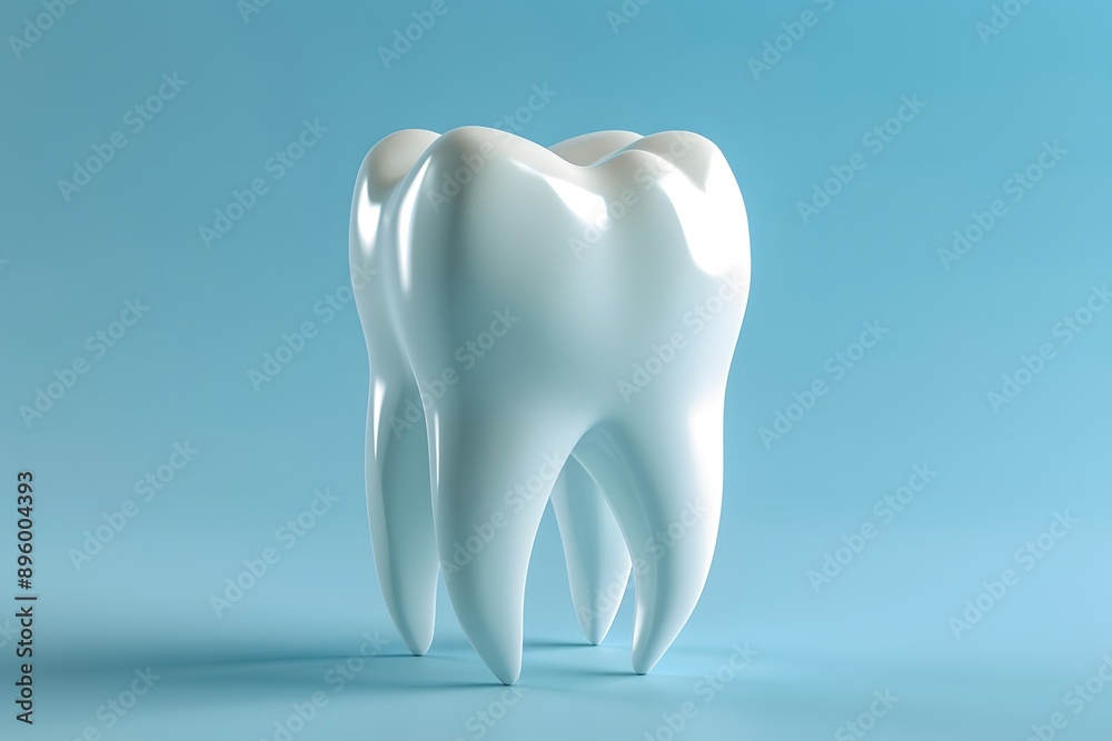 Glossy 3D Tooth Model on a Soft Blue Background Glossy 3D Tooth Model on a Soft Blue Background