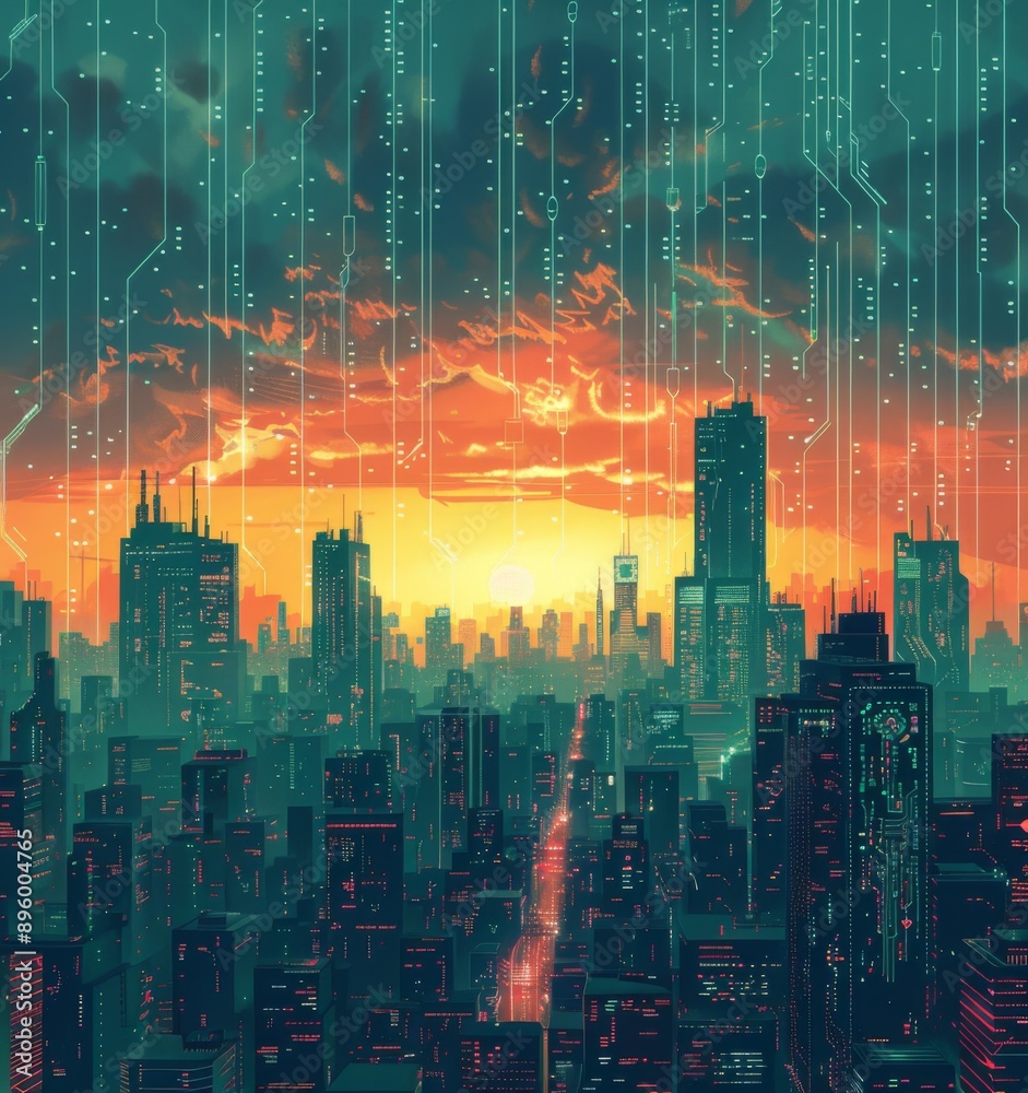 Futuristic Smart Cyber City illustration: Innovative Urban Landscape, futuristic technology and cyber punk concept, Graphic Resources, Wallpapers, Brochure, Websites, banner, Advertising, background Futuristic Smart Cyber City illustration: Innovative Urban Landscape, futuristic technology and cyber punk concept, Graphic Resources, Wallpapers, Brochure, Websites, banner, Advertising, background