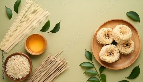 Wallpaper Mural Top view ingredients for cooking noodles with copy space  Torontodigital.ca