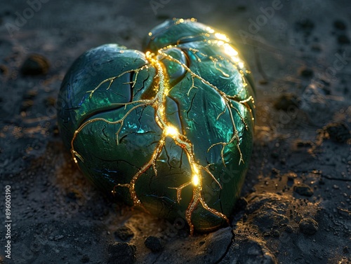 Green heart with glowing go...