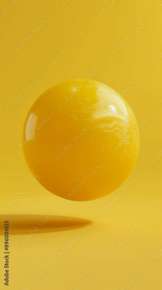Glossy yellow sphere levitating on a yellow Glossy yellow sphere levitating on a yellow
