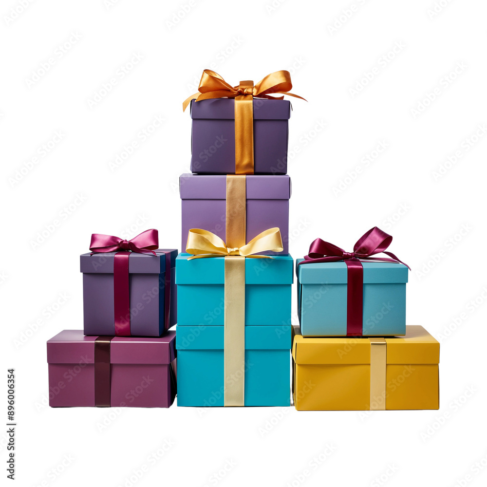 Obraz premium Christmas gift boxes with ribbon isolated on transparent background