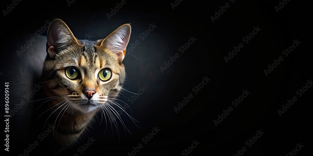 Obraz premium Mysterious cat lurking in the dark night , cat, night, dark, mysterious, shadow, feline, animal, adventure, urban, stray