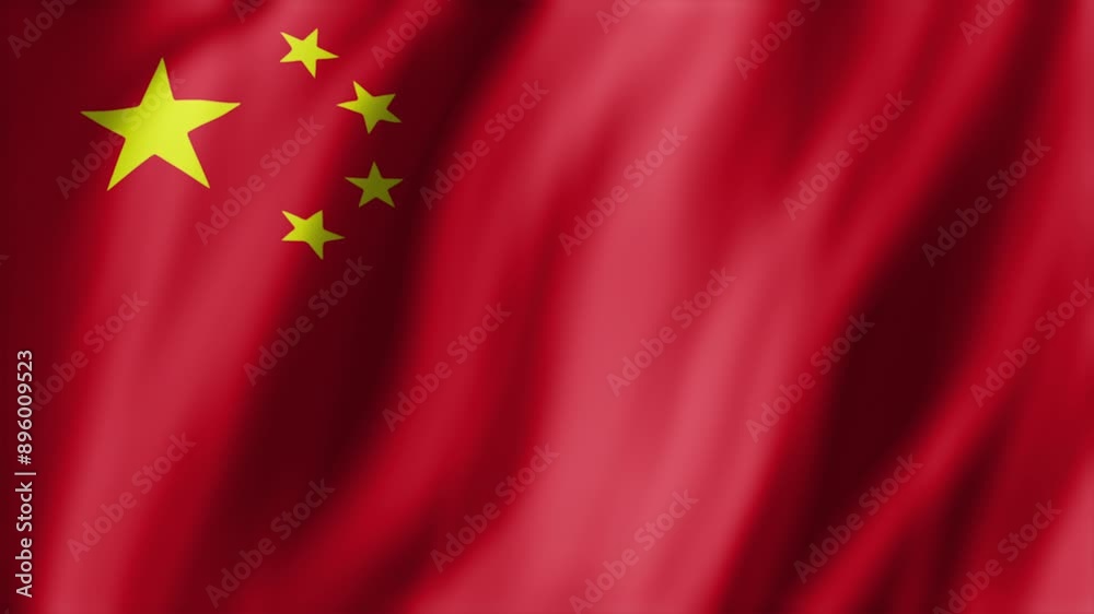Animation loop of Chinese national flag, showcasing red field and five yellow stars, waving. People Republic of China flag fluttering in wind, used for propaganda reasons, 3D rendering Animation loop of Chinese national flag, showcasing red field and five yellow stars, waving. People Republic of China flag fluttering in wind, used for propaganda reasons, 3D rendering
