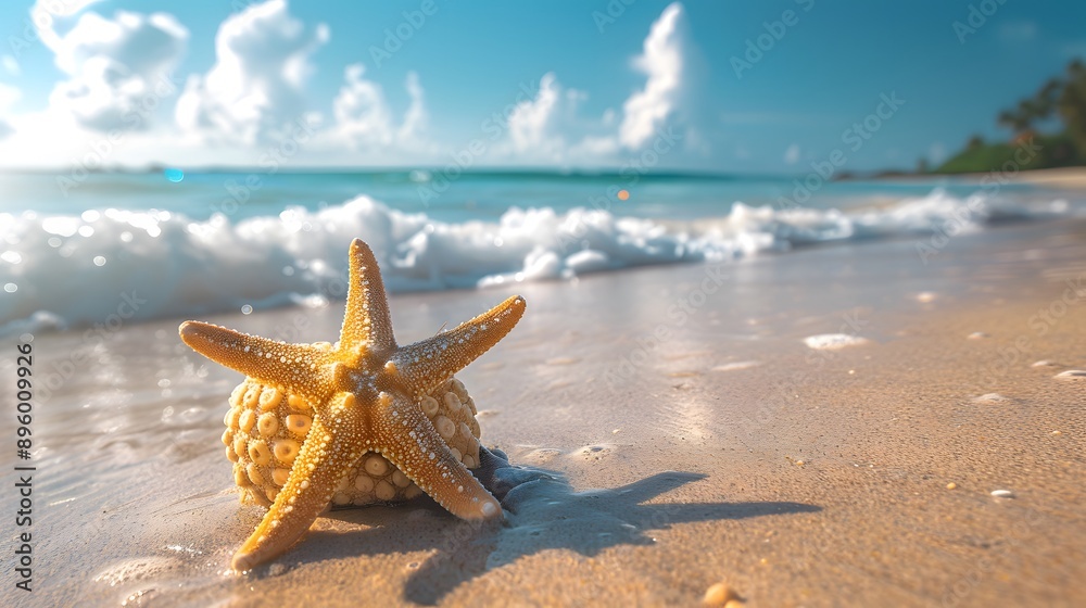 A Serene Beach Scene with a Starfish on the Shore