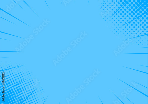 ハーフトーンのサンバーストの背景イラスト素材　集中線　青　blue halftone sunburst background