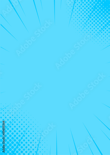 ハーフトーンのサンバーストの背景イラスト素材　集中線　青　blue halftone sunburst background