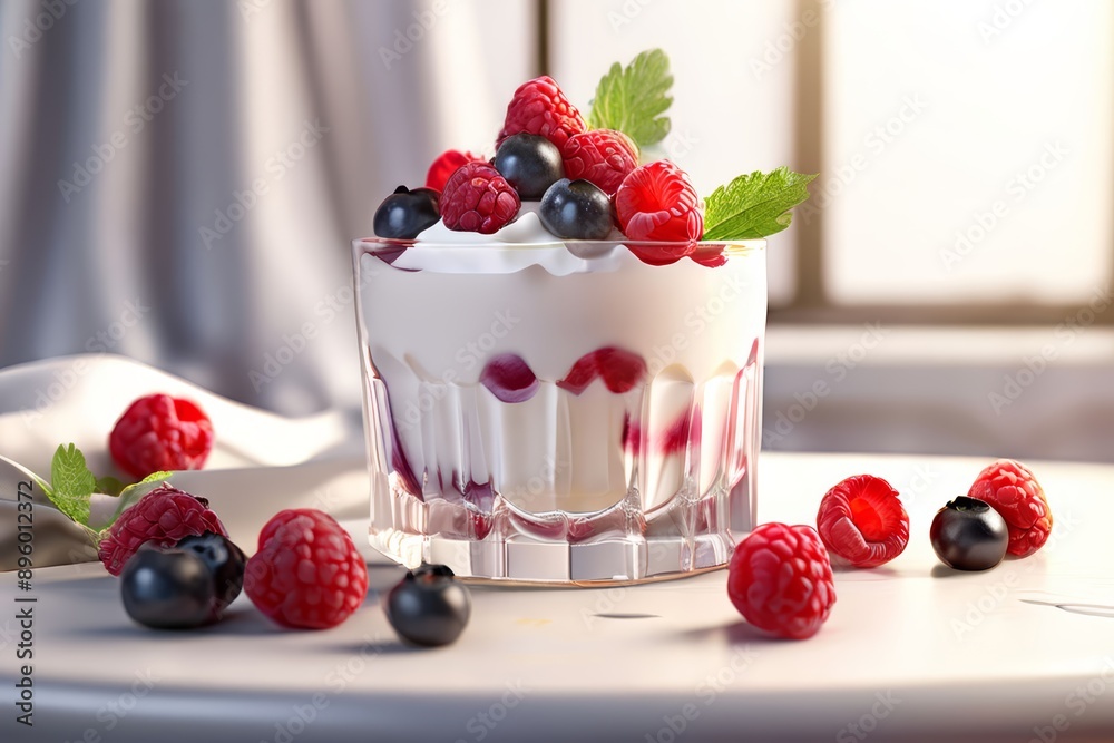 yogurt with raspberry and mint yogurt with raspberry and mint