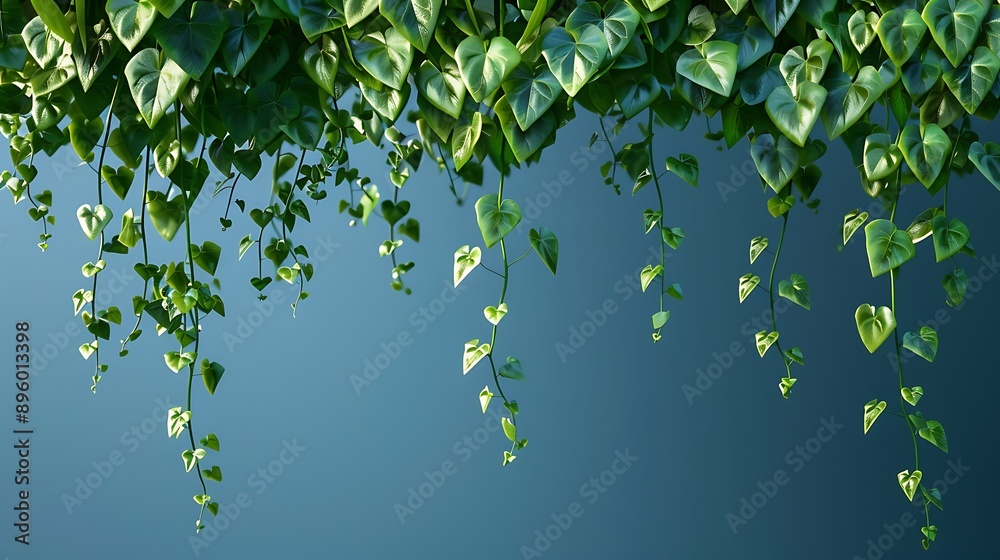 Green leaves Javanese treebine or Grape ivy. Jungle vine hanging ivy plant bush isolated on a blue background Green leaves Javanese treebine or Grape ivy. Jungle vine hanging ivy plant bush isolated on a blue background