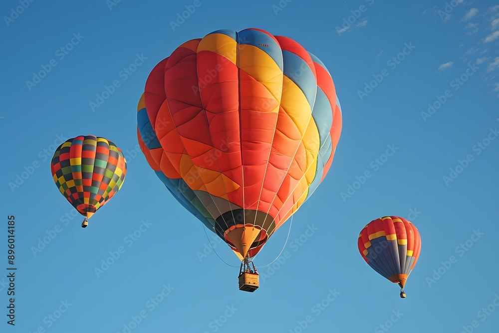 Obraz premium Colorful Hot Air Balloons Soaring Against a Clear Blue Sky