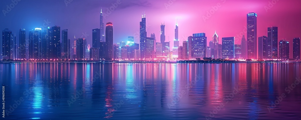 Fototapeta premium A vibrant city skyline at night