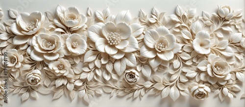 Close-up wall decoration made white flowers leaves are arranged