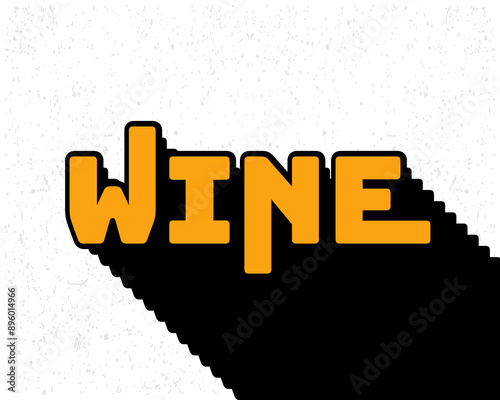 Long shadow text effect wine typography design for wall art in yellow and white color style. Lettering vector illustration. Suitable for decoration, poster and banner.