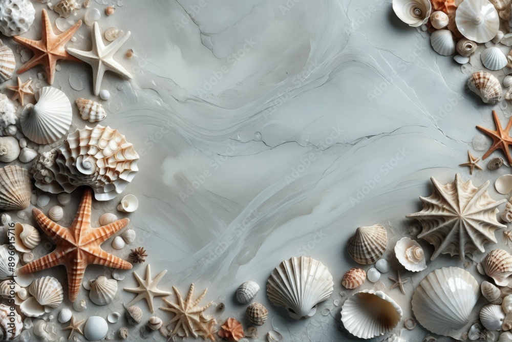 Obraz premium Close-up textured surface various seashells coral appears to be