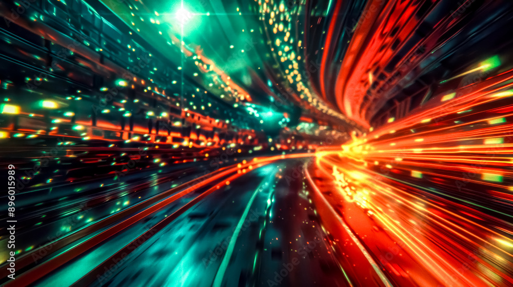 Light trails accelerating through futuristic tunnel - digital illustration Light trails accelerating through futuristic tunnel - digital illustration