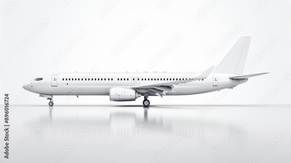 Futuristic wide-body passenger jet in flight, minimalist style, clean lines and details, isolated on white background Futuristic wide-body passenger jet in flight, minimalist style, clean lines and details, isolated on white background