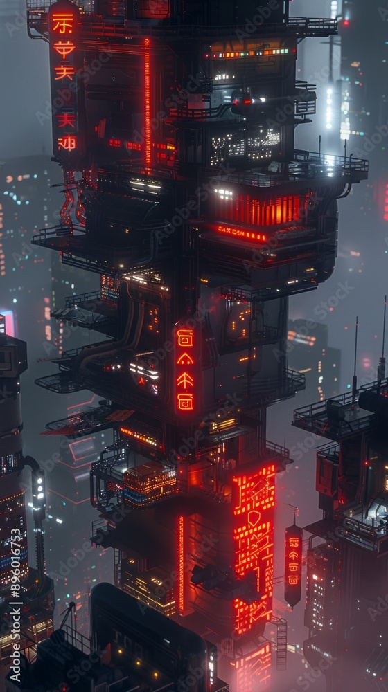 Fototapeta premium Cyberpunk Megacorporation Headquarters, 4K hyperrealistic photo