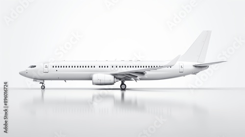Futuristic wide-body passenger jet in flight, minimalist style, clean lines and details, isolated on white background