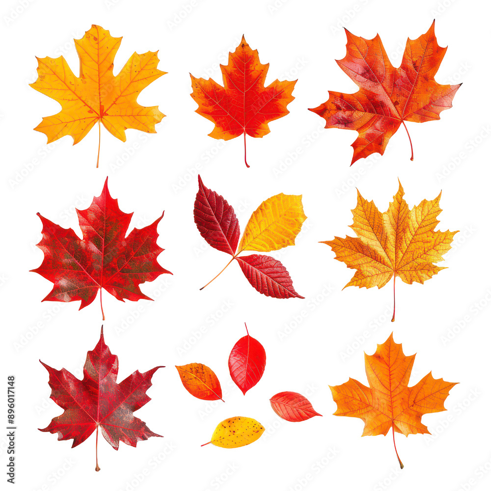 Fototapeta premium High-Resolution Image of Varied Leaves Displaying Autumn Colors and Detailed Veins.
