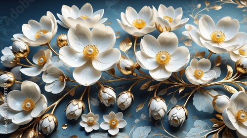 Close-up decorative piece art It features group white flowers go