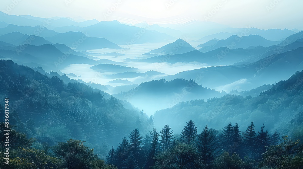 Beautiful mountain landscape with fog in the morning Nature background Beautiful mountain landscape with fog in the morning Nature background