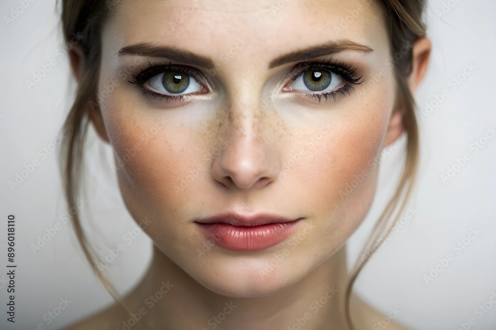 Naklejka premium Woman's face, close-up, on a white background