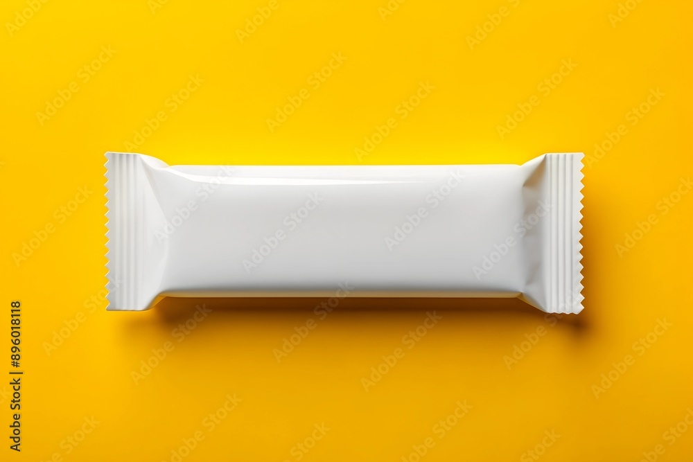 Top view of white bar snack packaging template design on yellow background (2) Top view of white bar snack packaging template design on yellow background (2)