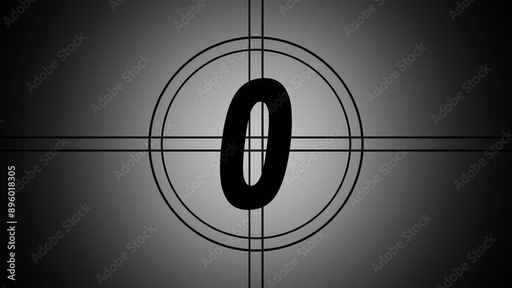 Countdown movie from 5 to 0 number. Old film movie timer count in grey retro style. Movie-style countdown Counting from 10 seconds.