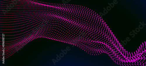 Abstract dot wave line with moving particles on background . Digital cyberspace, Big data analytics, 3d rendering, machine learning, and predictive analytics.