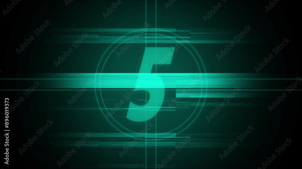 Countdown movie from 5 to 0 number. Old film movie timer count in grey retro style. Movie-style countdown Counting from 10 seconds.