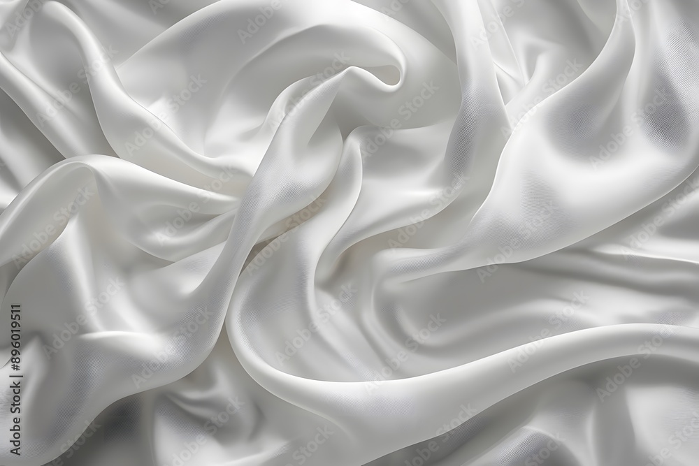 Fototapeta premium Elegant White Satin Fabric with Soft, Flowing Drapes