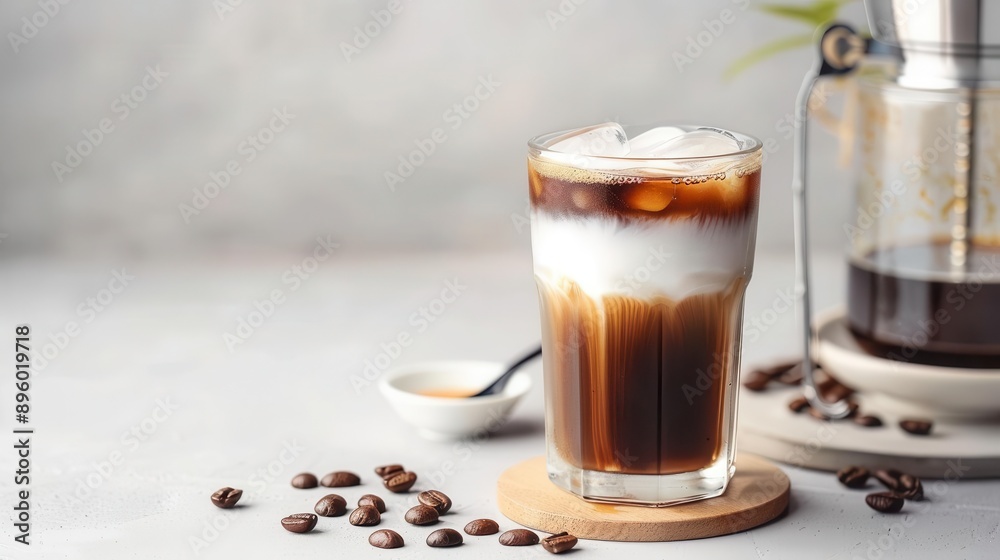 Vietnamese iced coffee, sweetened condensed milk, strong brew, Watercolor style Vietnamese iced coffee, sweetened condensed milk, strong brew, Watercolor style