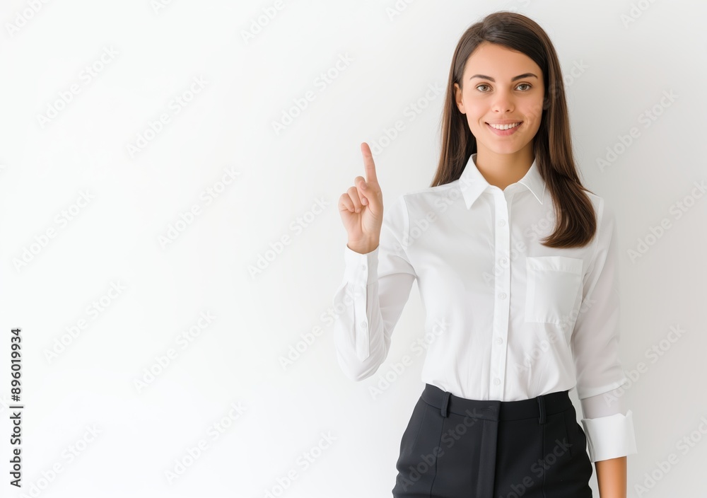 Portrait of smiling business woman pointing finger Portrait of smiling business woman pointing finger