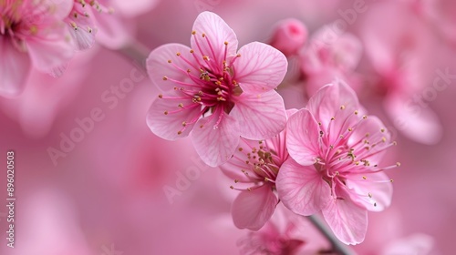 Macro shot of a pink cherry blossom in full bloom