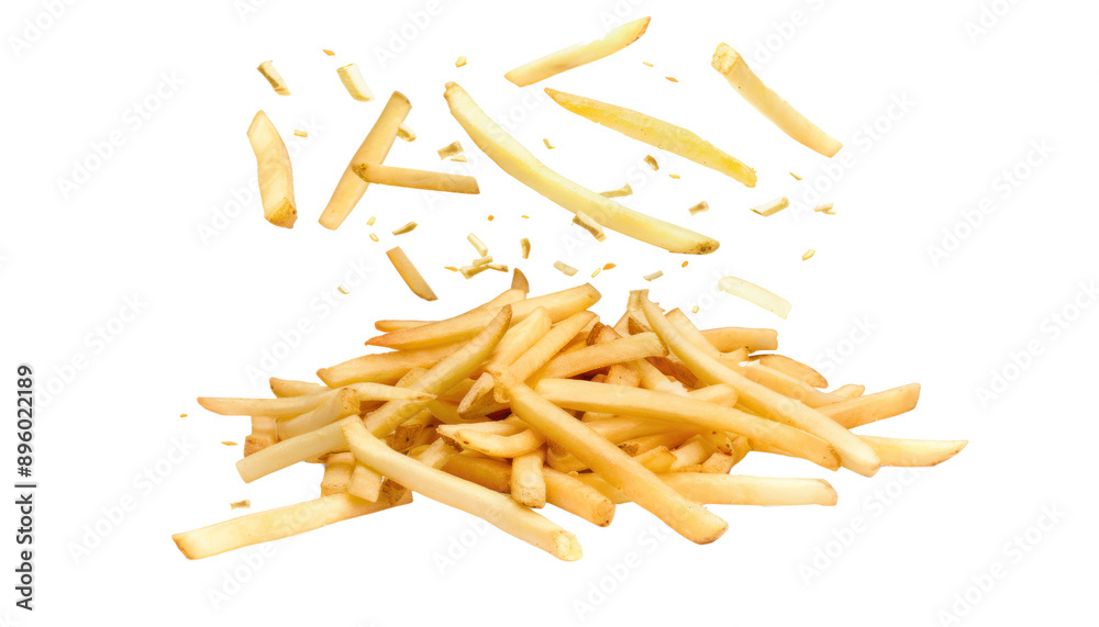 Pile of golden fried potato sticks falling in air Pile of golden fried potato sticks falling in air