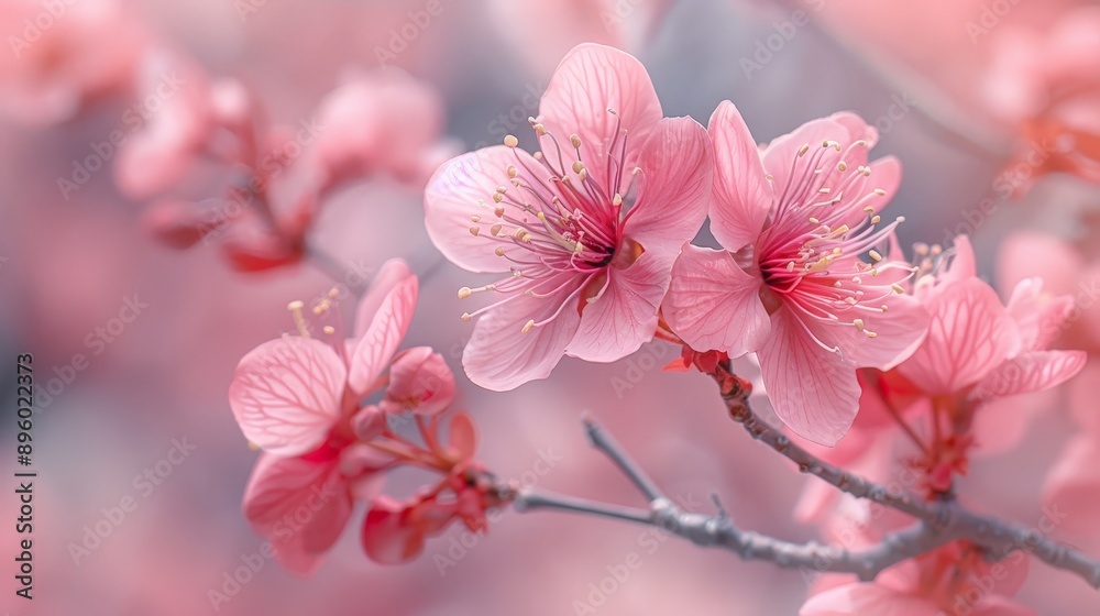 Macro shot of a pink cherry blossom in full bloom Macro shot of a pink cherry blossom in full bloom