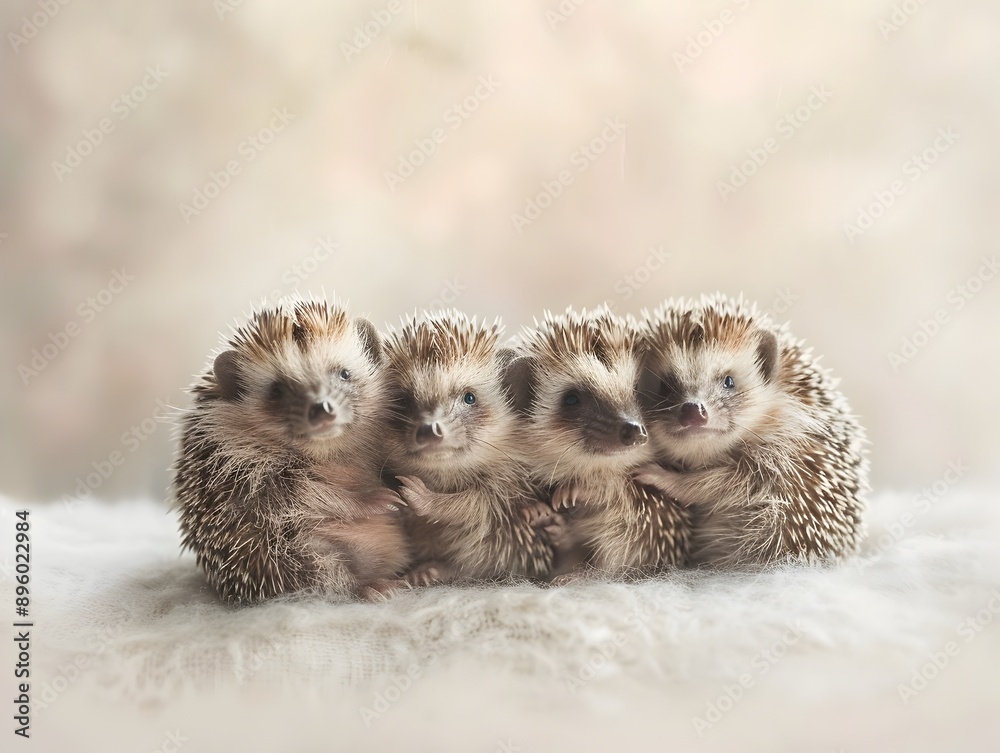 Cozy Cluster of Prickly Hedgehogs Huddled in Intimate Pose with Soft Minimalist Backdrop Cozy Cluster of Prickly Hedgehogs Huddled in Intimate Pose with Soft Minimalist Backdrop